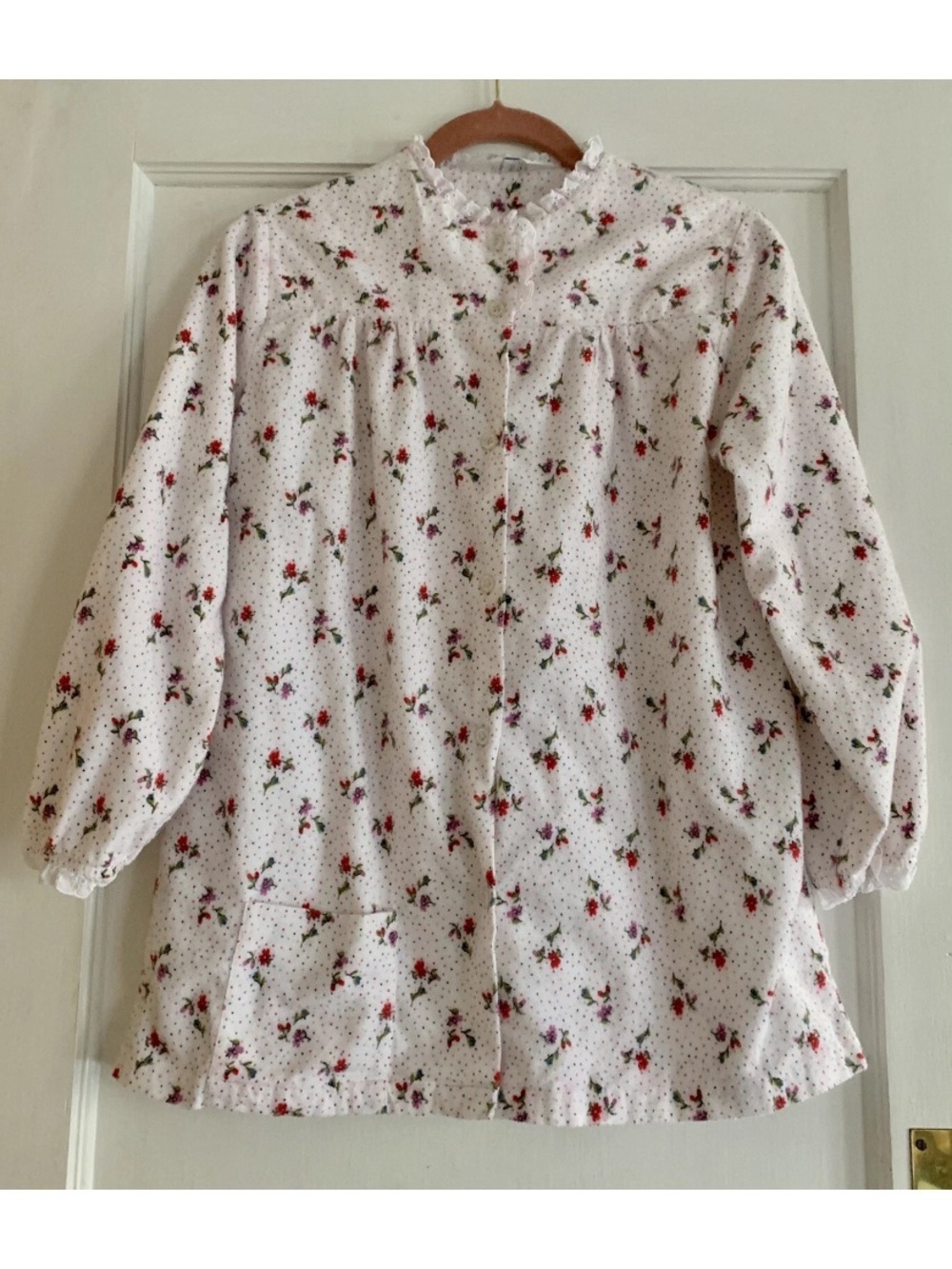Vintage Tommies Pajama Top Small Soft Cozy Flannel Floral Granny Polka Dots 80s